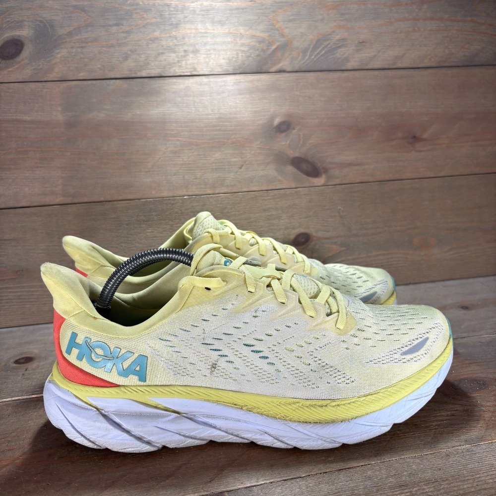 Hoka Clifton 8 Womens size 11 shoes Yellow Mesh Lace Up Cushioned running shoes - Picture 2 of 11